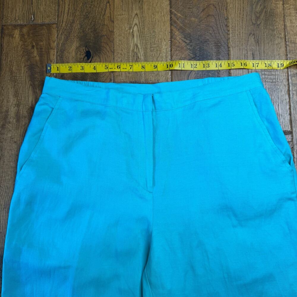 Ruby Rd. Ankle Pants Teal Linen Rayon Blend Solid Taper Leg Womens Sz 14 - Picture 3 of 6